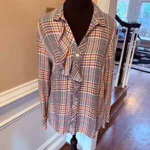 J. Jill Orange and Black Plaid Blouse